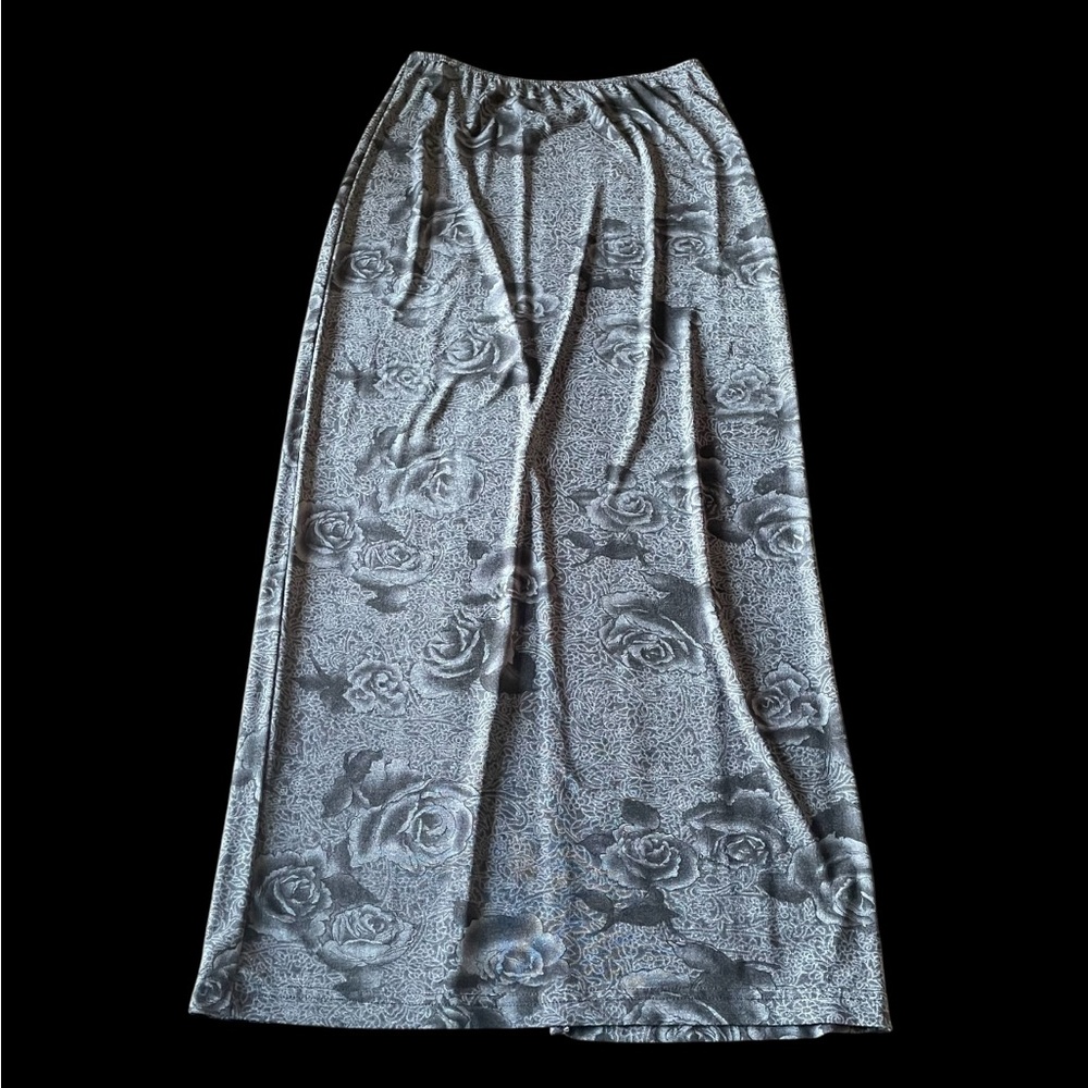 Vtg/Y2K, French Curve Maxi Skirt, USA Made, Stretch, Black Rose, Women’s Medium